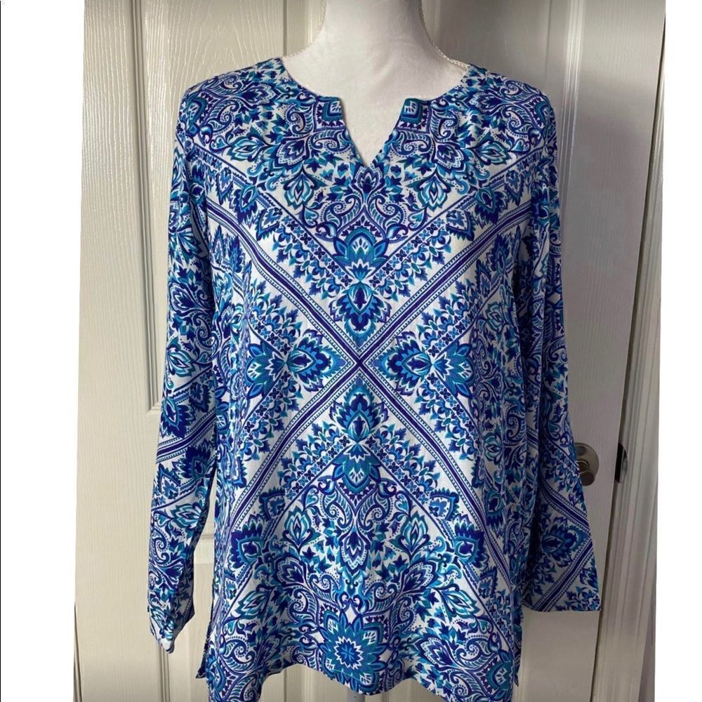 CABANA CAY Tile Split Neck Tunic Size Small NWT